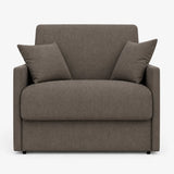 Poltrona letto trasformabile con materasso alto 18 cm e rivestimento in tessuto idrorepellente e antimacchia in vari colori.