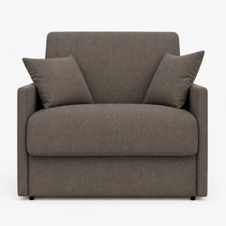 Poltrona letto trasformabile con materasso alto 18 cm e rivestimento in tessuto idrorepellente e antimacchia in vari colori.