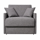Poltrona letto trasformabile con materasso alto 18 cm e rivestimento in tessuto idrorepellente e antimacchia in vari colori.