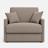 Poltrona letto trasformabile con materasso alto 18 cm e rivestimento in tessuto idrorepellente e antimacchia in vari colori.
