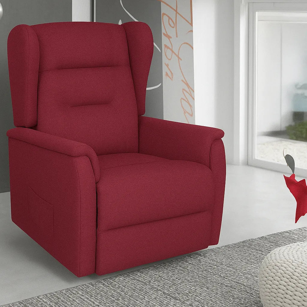 Poltrona Queen relax elettrica in tessuto con doppio motore, funzione alzapersona e roller system