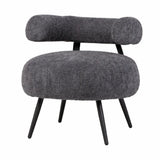 Poltrona Teddy in tessuto bouclé grigio con seduta arrotondata e schienale cilindrico design moderno