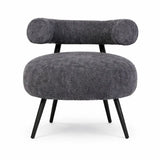 Poltrona Teddy in tessuto bouclé grigio con seduta arrotondata e schienale cilindrico design moderno
