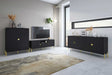 Composizione soggiorno Sala Olivia Black con finitura nera e dettagli oro.