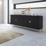 Composizione soggiorno Sala Olivia Black con finitura nera e dettagli oro.