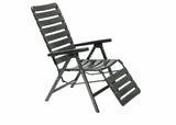 Sdraio Relax Pro reclinabile in metallo e resina grigio antracite con schienale regolabile, poggiagambe integrato e struttura pieghevole per giardino e terrazzo.
