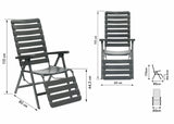 Sdraio Relax Pro reclinabile in metallo e resina grigio antracite con schienale regolabile, poggiagambe integrato e struttura pieghevole per giardino e terrazzo.