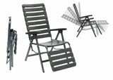 Sdraio Relax Pro reclinabile in metallo e resina grigio antracite con schienale regolabile, poggiagambe integrato e struttura pieghevole per giardino e terrazzo.