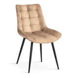 Set 2 sedie Cherie trapuntate imbottite in tessuto tortora e grigio con gambe in metallo nero design moderno