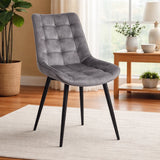Set 2 sedie Cherie trapuntate imbottite in tessuto tortora e grigio con gambe in metallo nero design moderno