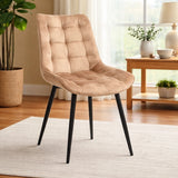 Set 2 sedie Cherie trapuntate imbottite in tessuto tortora e grigio con gambe in metallo nero design moderno