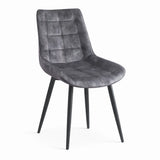 Set 2 sedie Cherie trapuntate imbottite in tessuto tortora e grigio con gambe in metallo nero design moderno