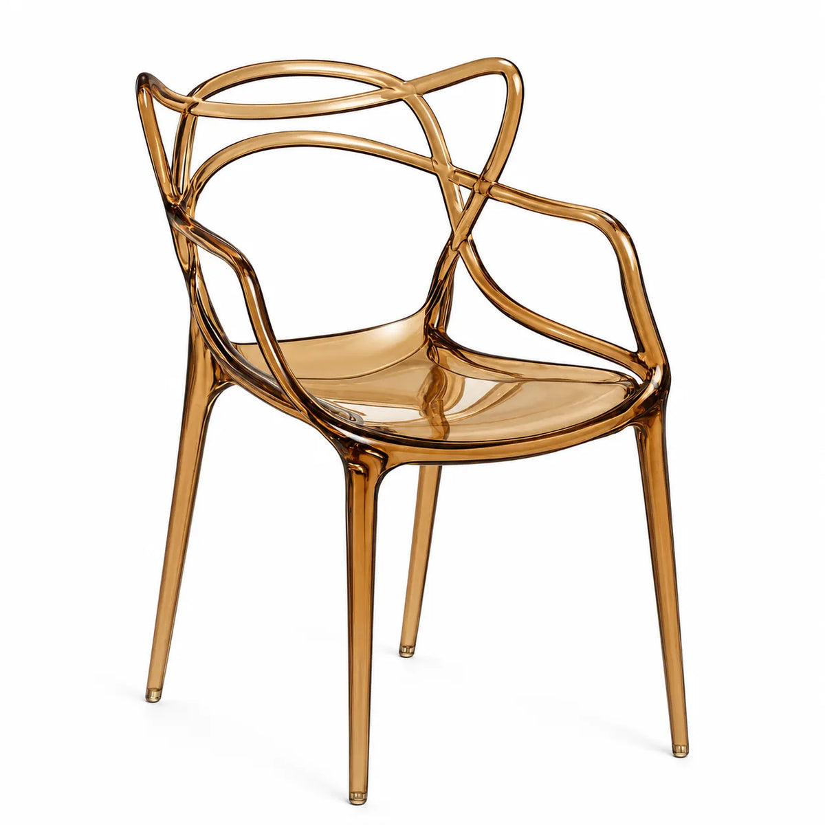 Sedia Curve in policarbonato brnzo lucido con design moderno e linee intrecciate