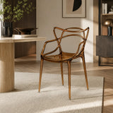 Sedia Curve in policarbonato brnzo lucido con design moderno e linee intrecciate
