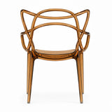 Sedia Curve in policarbonato brnzo lucido con design moderno e linee intrecciate