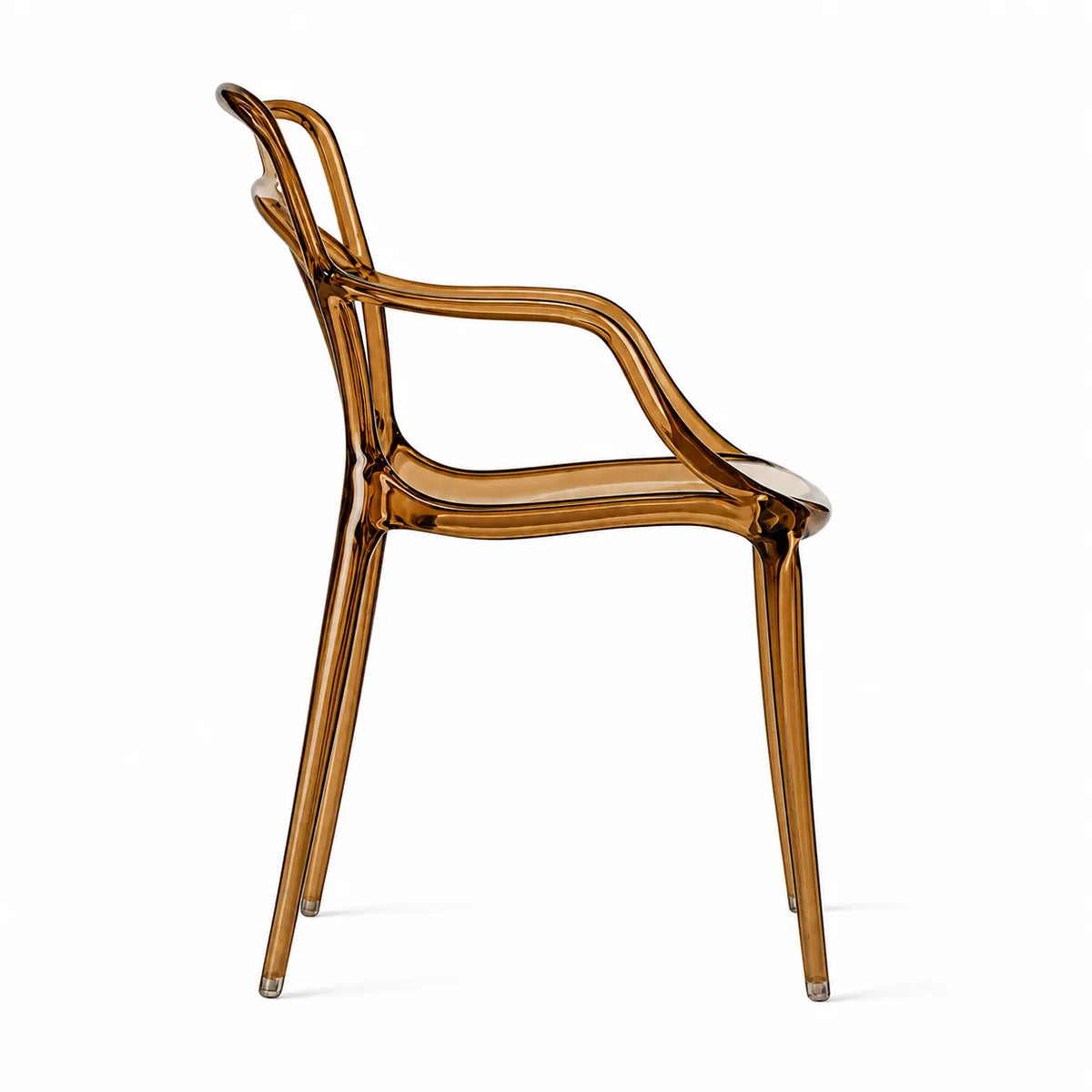 Sedia Curve in policarbonato brnzo lucido con design moderno e linee intrecciate