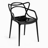 Sedia Curve in policarbonato nero lucido con design moderno e linee intrecciate