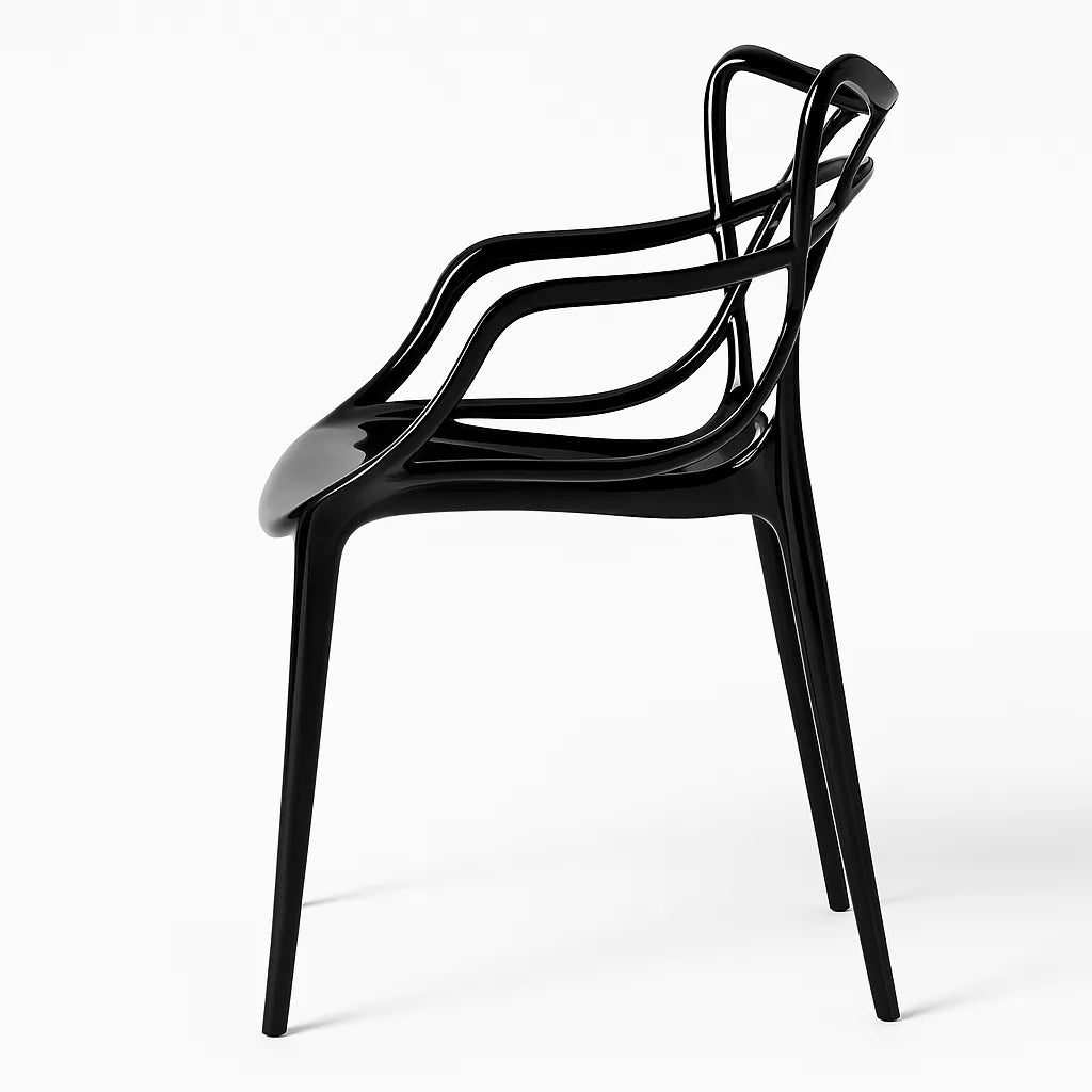 Sedia Curve policarbonato  nero lucido con design moderno e linee intrecciate