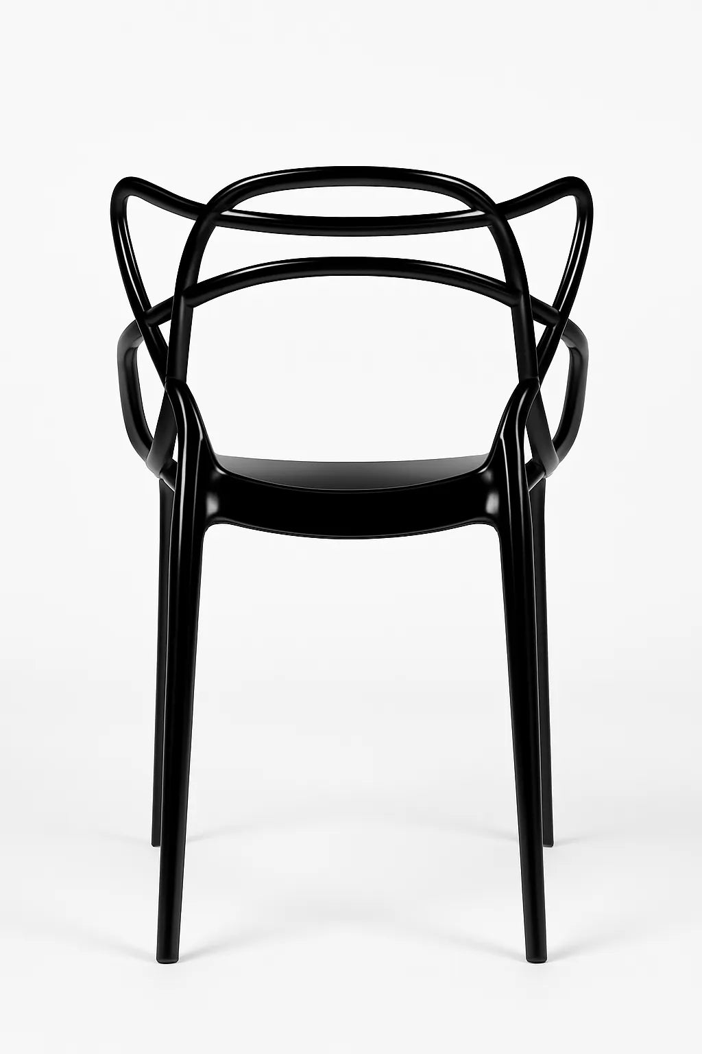 Sedia Curve in policarbonato nero lucido con design moderno e linee intrecciate