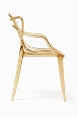 Sedia Curve in policarbonato nero lucido con design moderno e linee intrecciate