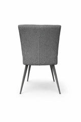 Sedia Eva rivestita in tessuto tortora o grigio con gambe in metallo verniciato.