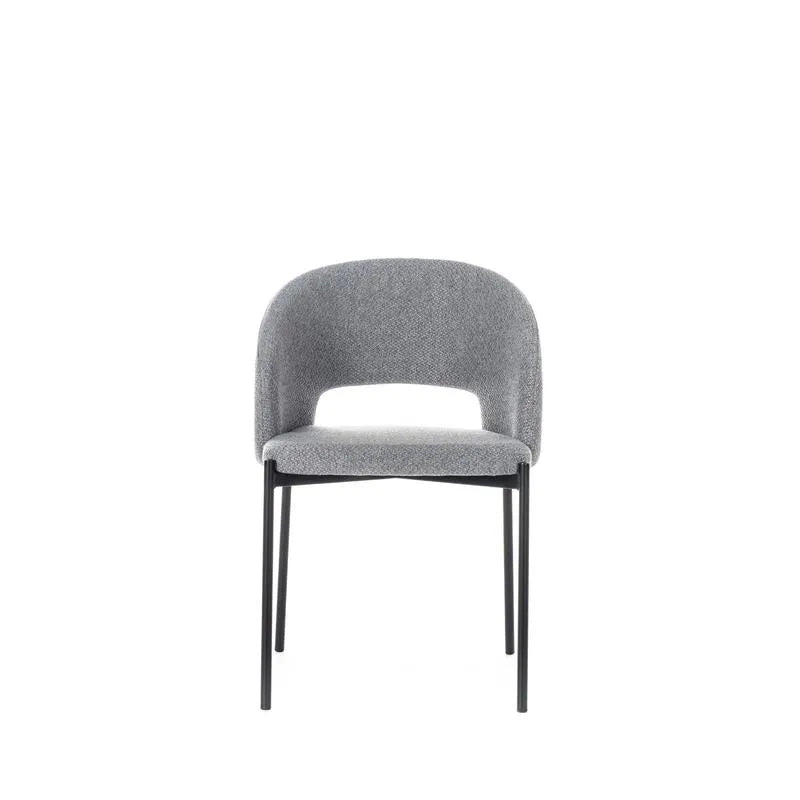 Sedia Greta imbottita in tessuto con gambe in metallo verniciato, disponibile in giallo, grigio e arancione