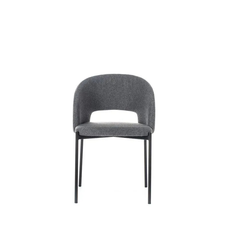 Sedia Greta imbottita in tessuto con gambe in metallo verniciato, disponibile in giallo, grigio e arancione