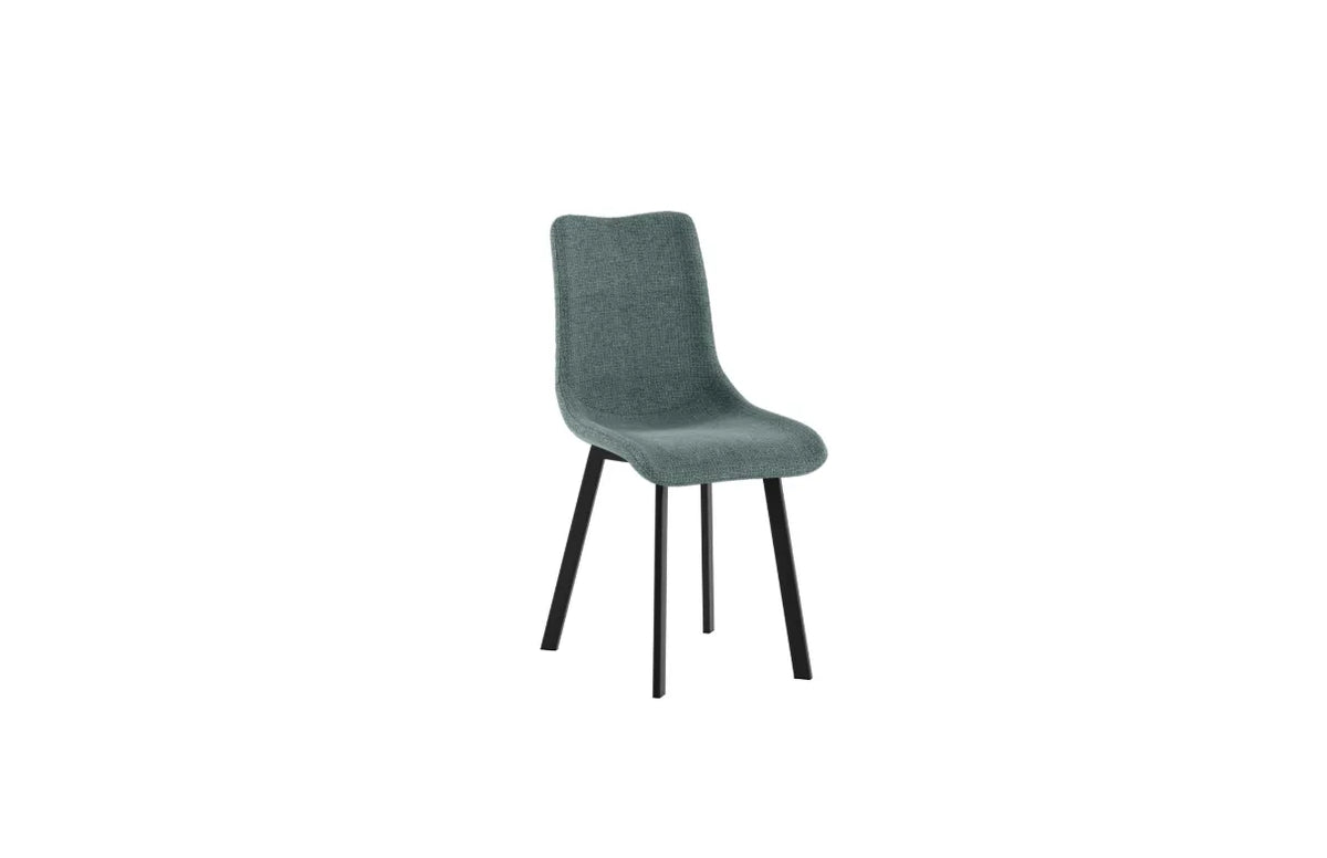 Sedia Iris con seduta acquamarina in tessuto easy-clean e struttura in metallo nero
