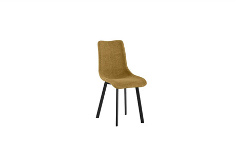Sedia Iris con seduta gialla in tessuto easy-clean e gambe in metallo nero

