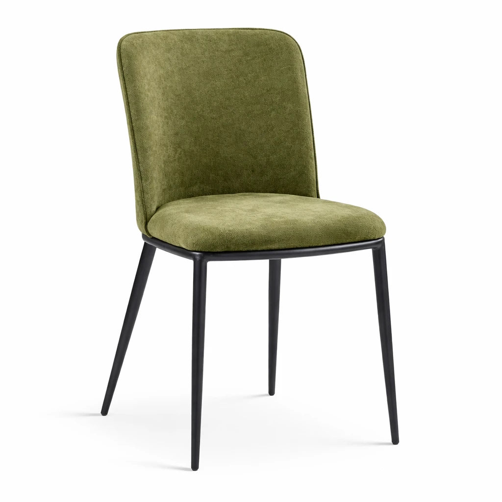 Set 2 sedie Luma imbottite in tessuto senape con gambe in metallo nero design moderno per sala da pranzo