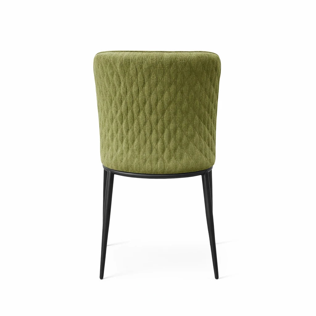 Set 2 sedie Luma imbottite in tessuto senape con gambe in metallo nero design moderno per sala da pranzo