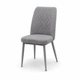 Sedia TUFI imbottita in microfibra HTSDR con schienale trapuntato e gambe in metallo, disponibile nei colori Tortora, Cammello e Grigio, venduta in set da 2.