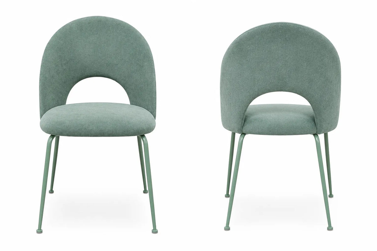 Sedia Paola imbottita in microfibra HTSDR con gambe in metallo verniciato a polvere, disponibile in tortora, verde, grigio e cammello, venduta in set da 2.