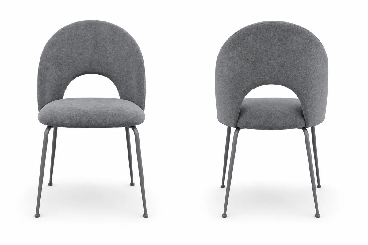 Sedia Paola imbottita in microfibra HTSDR con gambe in metallo verniciato a polvere, disponibile in tortora, verde, grigio e cammello, venduta in set da 2.
