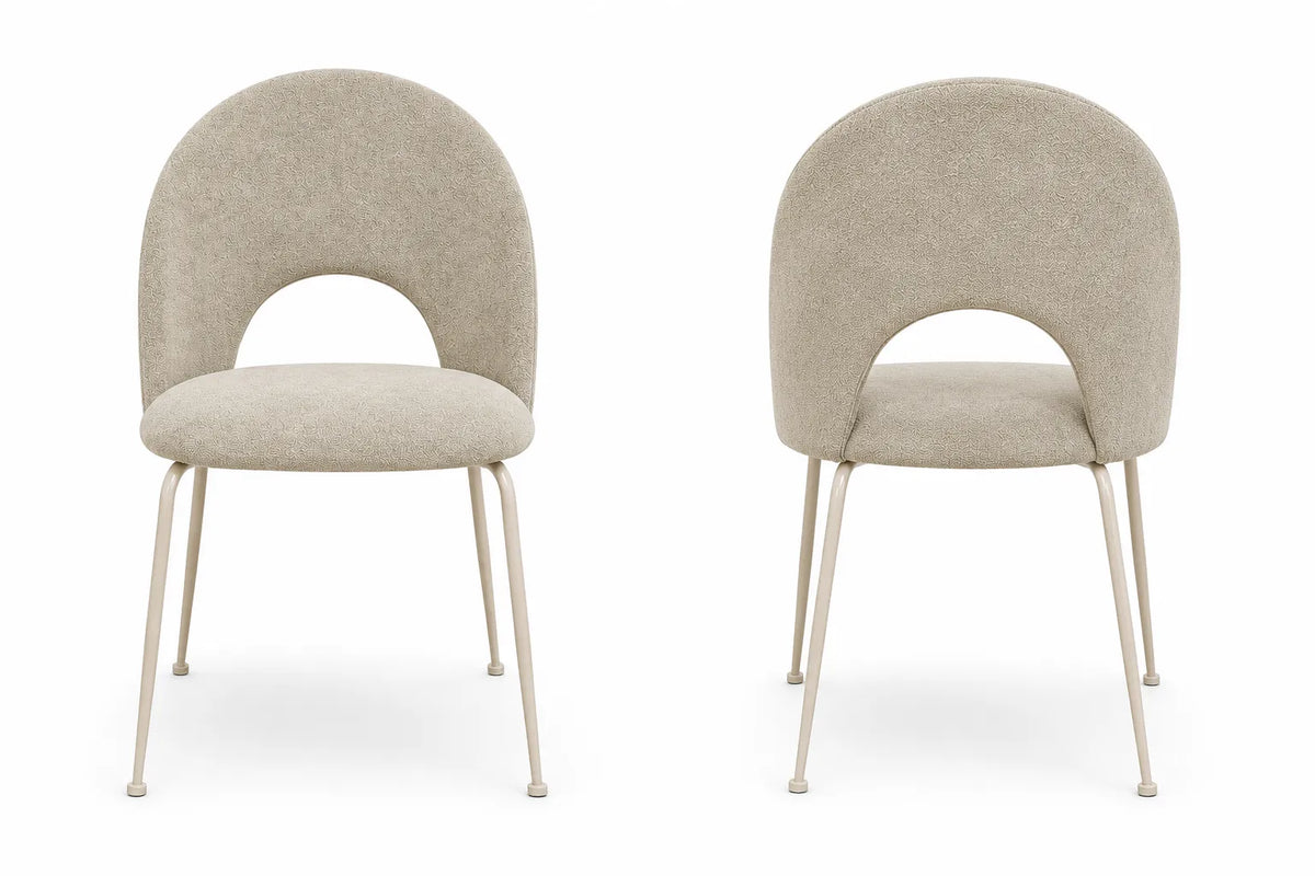 Sedia Paola imbottita in microfibra HTSDR con gambe in metallo verniciato a polvere, disponibile in tortora, verde, grigio e cammello, venduta in set da 2.