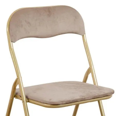 Sedia pieghevole Cinzia in velluto tortora con gambe in metallo oro, elegante e salvaspazio