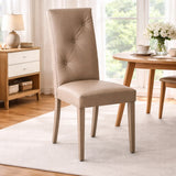Set 2 sedie Thaila imbottite in ecopelle tortora con schienale alto capitonné design elegante per sala da pranzo