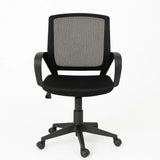 Sedia da ufficio Mesh ergonomica in tessuto a rete nera con braccioli e base a 5 razze.