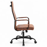 Sedia ufficio Olden in effetto pelle vintage marrone con braccioli e base con ruote