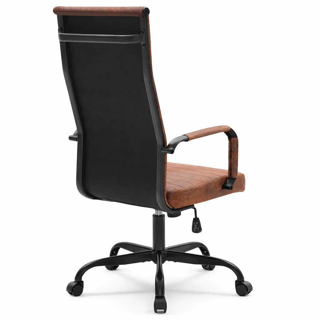 Sedia ufficio Olden in effetto pelle vintage marrone con braccioli e base con ruote