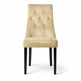Set 2 sedie imbottite Alvira in velluto grigio tortora beige con gambe in legno nero opaco eleganti moderne