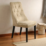 Set 2 sedie imbottite Alvira in velluto grigio tortora beige con gambe in legno nero opaco eleganti moderne