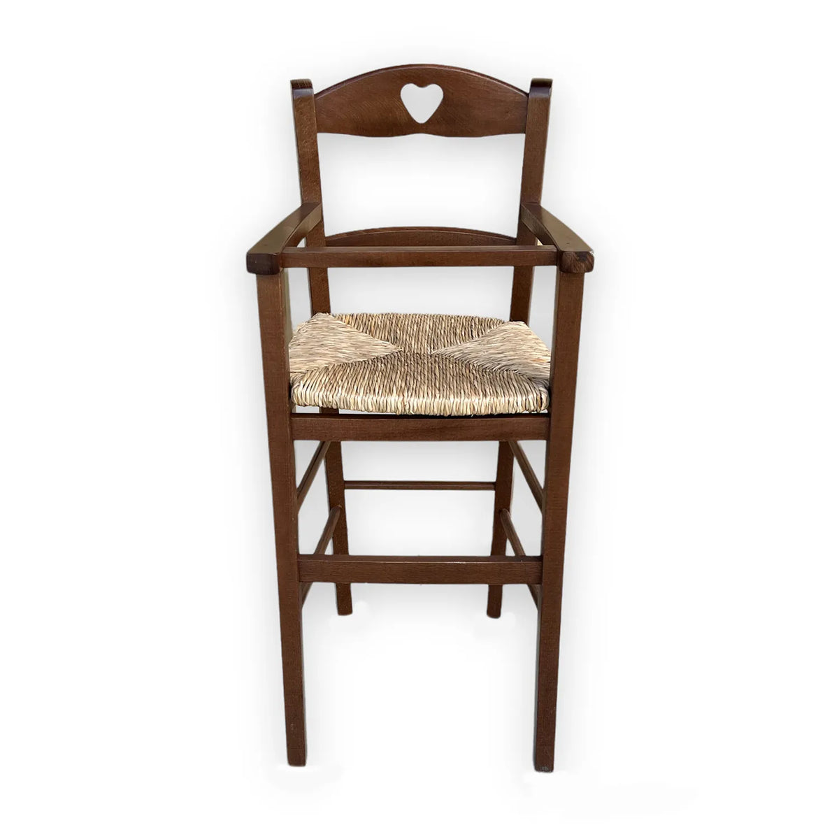 Seggiolone in legno di faggio per bambini con seduta in paglia intrecciata, stile rustico classico


