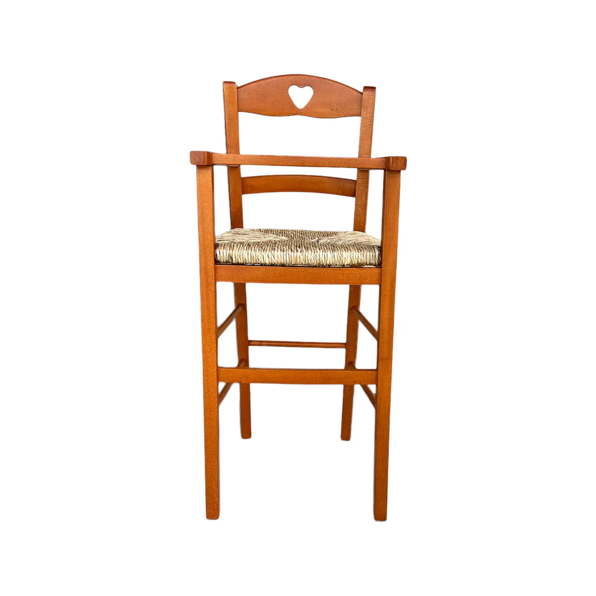 Seggiolone in legno di faggio per bambini con seduta in paglia intrecciata, stile rustico classico

