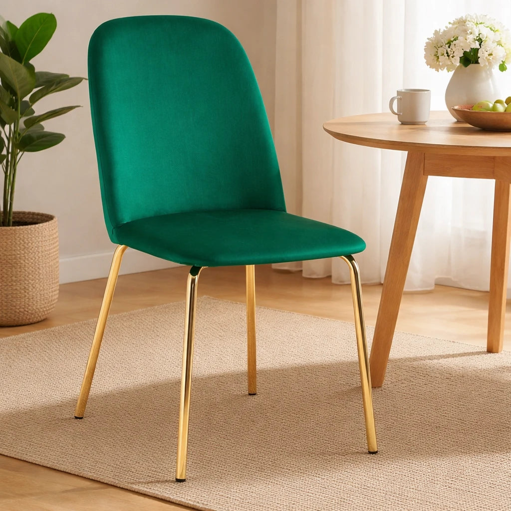 Set 2 sedie Calira in velluto rosa imbottite con gambe oro design moderno elegante per sala da pranzo