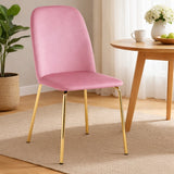 Set 2 sedie Calira in velluto rosa imbottite con gambe oro design moderno elegante per sala da pranzo