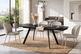 Set da 2 sedie Dea imbottite in tessuto antimacchia e antigraffio, disponibili nelle finiture Tortora con gambe Cashmere e Antracite con gambe Nero.