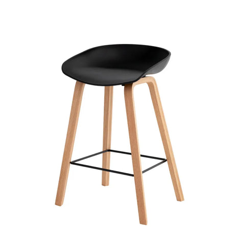 Sgabello moderno Daxer bianco con seduta in plastica e gambe in legno di faggio stile nordico