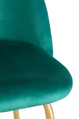 Sgabello alto Paris in velluto verde giungla con struttura dorata e schienale curvo imbottito