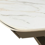 Tavolo allungabile Gemini con piano in ceramica finitura Marmo Oro opaco e basamento Platino opaco
